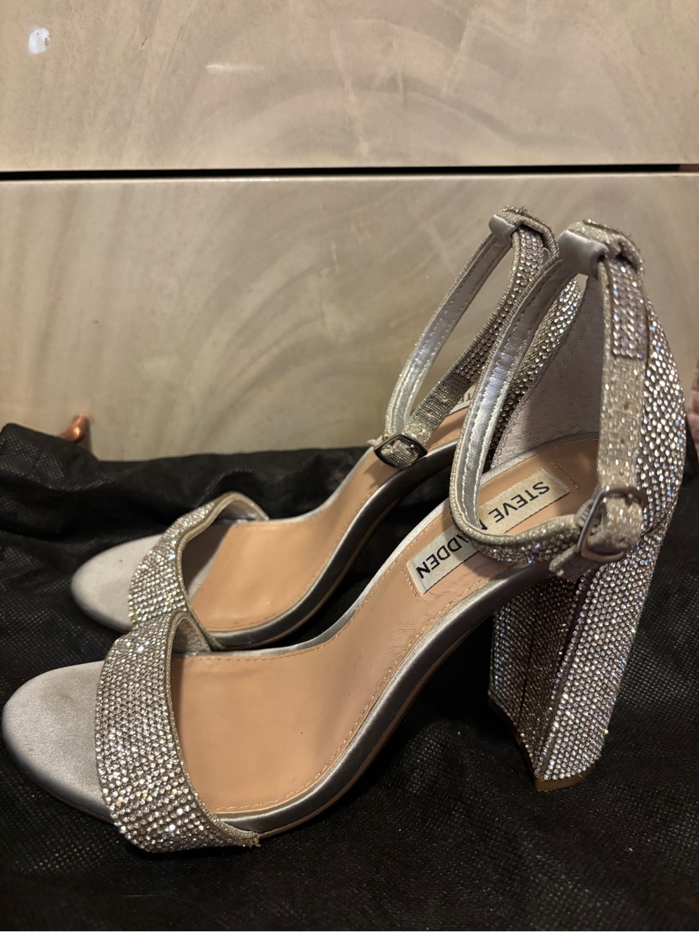 Steve Madden Silver Rhinestone Ankle-Strap Heels